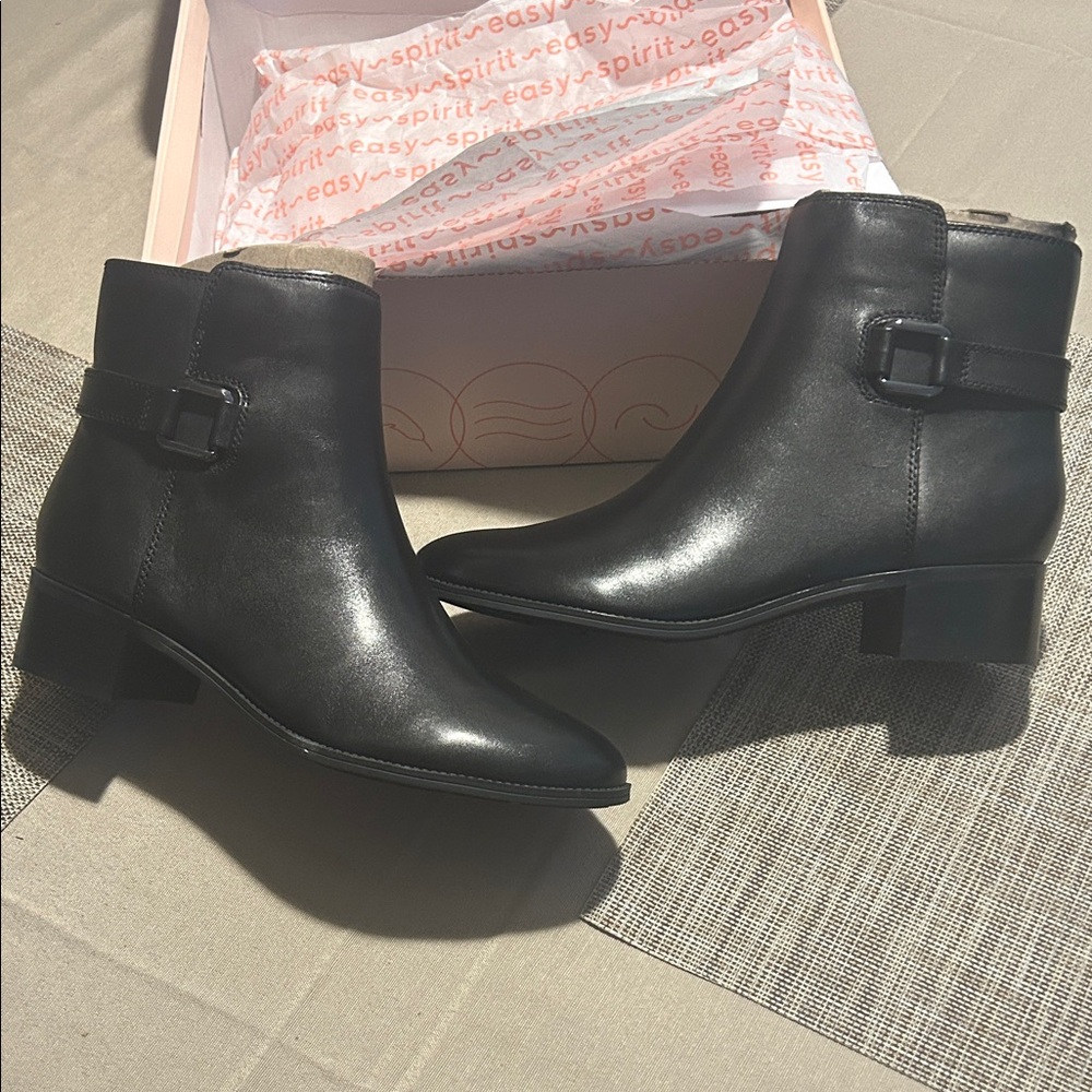 Easy Spirit Sleek Black Leather Booties